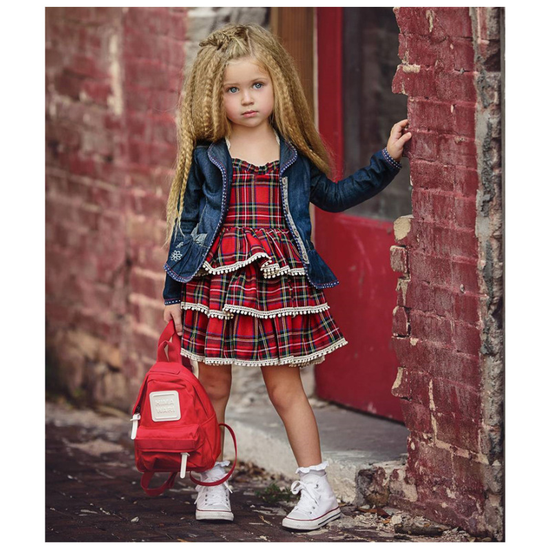 Conyson Red Plaid Print Lace Girls Dresses Tutu Party Camisole Suspender Dress Summer Sleeveless Princess Dress Baby Girl Outfit