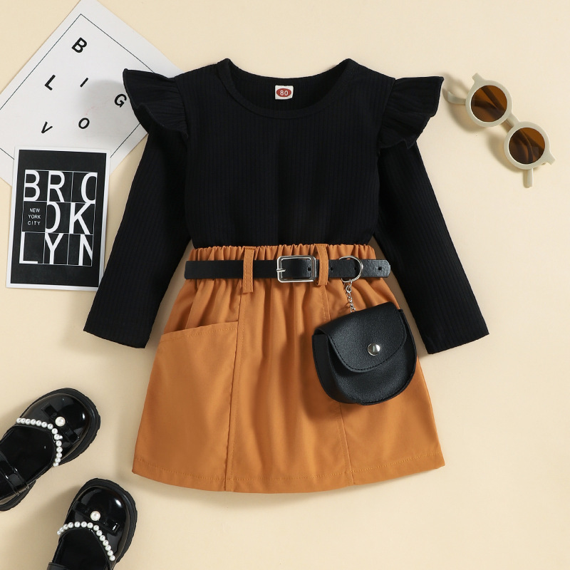 Conyson Winter Hot Sale Knitted Infant Baby Girls Dress Sets Long Sleeve Sweater Solid Skirts Bag 3 Piece Toddler Girl Outfits
