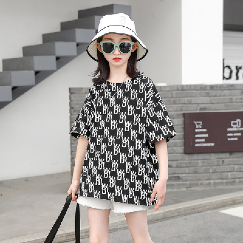 Conyson Wholesale Kids Clothes Baby Girls Fashion Letter Printed Short Sleeve Embroidered Outfit Casual Kids Little Girls Shirts