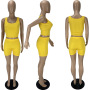 Conyson Summer Custom Logo 2 Piece Short Clothes Set Women Casual Solid Sleeveless Loungewear Women Clothing Suits