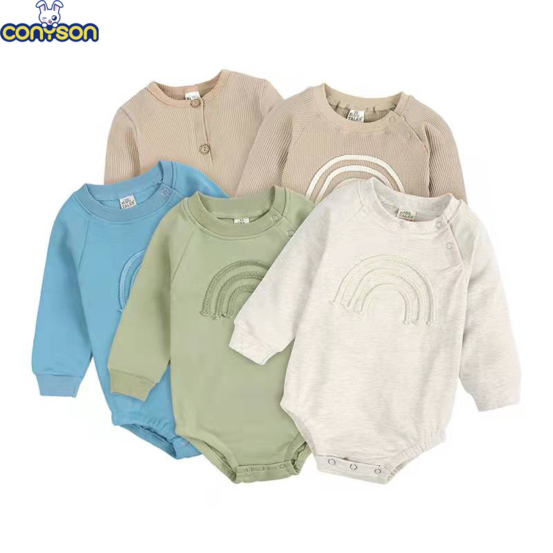 Conyson Wholesale Spring Autumn baby clothes Unisex Cotton Button Long Sleeve Bodysuit Premium Baby Romper For toddler