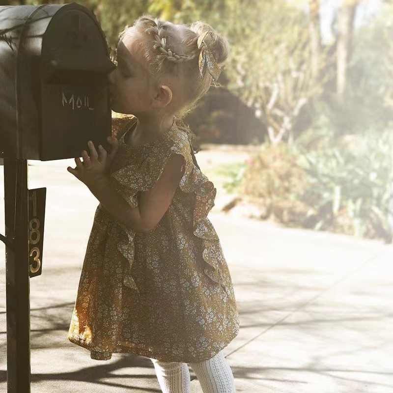 Conyson boutique Solid Color Kid Clothes fly sleeve Casual Baby Girl Bow Princess clothing Dress
