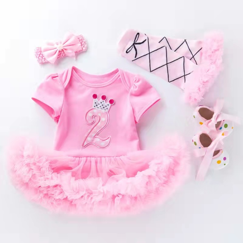 Conyson Pink Girls Baby Shoes Headband Christening Party Dresses Mesh Cartoon Cartoon Birthday Clothing Set