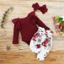 Latest Style Baby Autumn Print Cute Cotton 3pcs Outfits Infant Floral Printed Clothing Set Baby Romper Pants Clothes Set