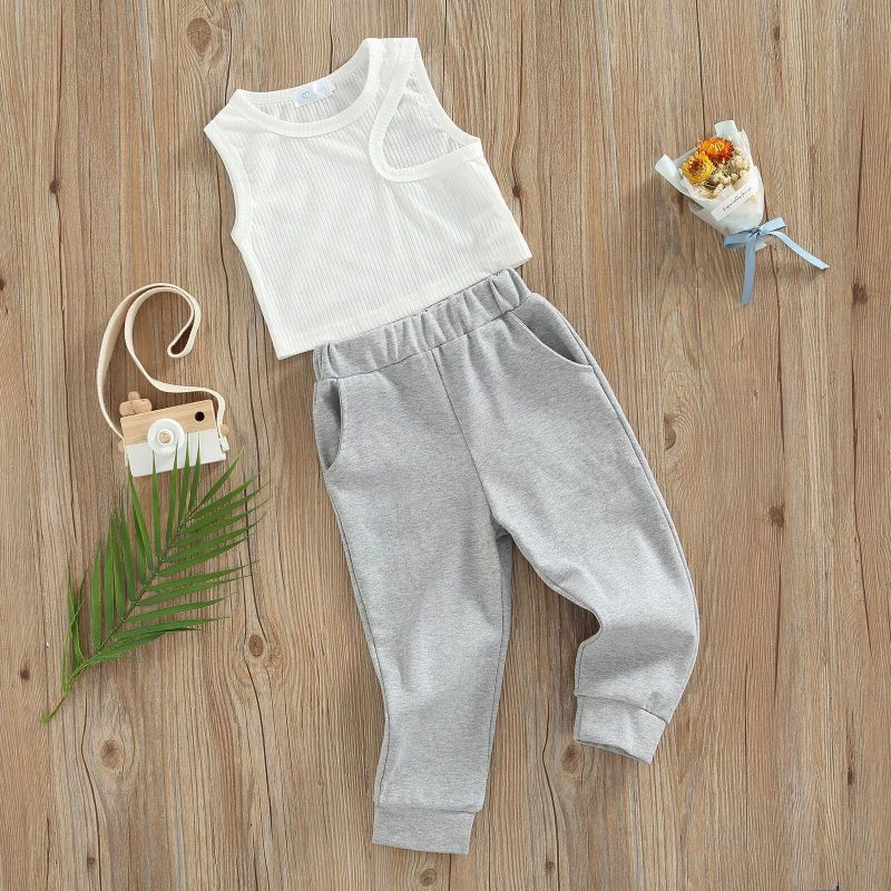 Conyson Fashion Summer Kids Girls Clothing Set Sleeveless High Waist Top Long Pants Two Piece Children's Girl Tracksuits Suits