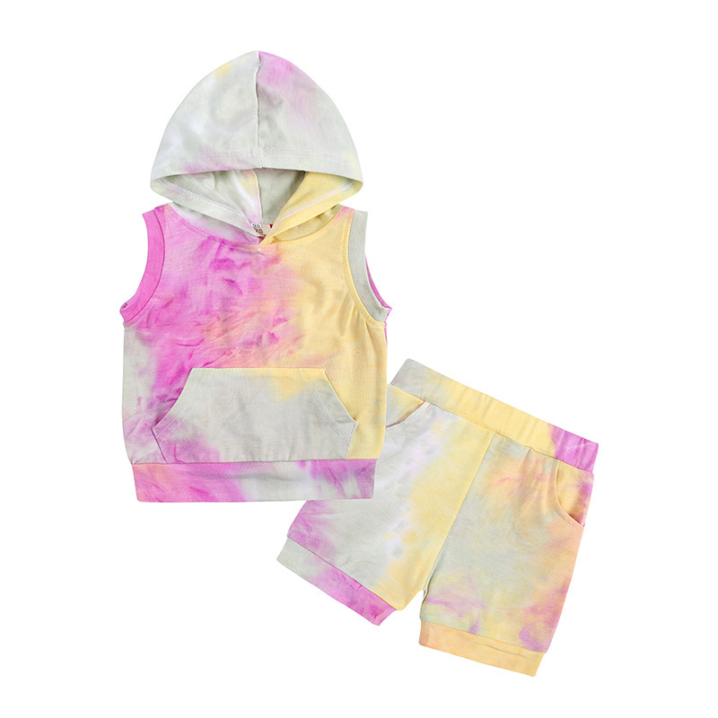 Conyson Hot Sale Unisex Summer Toddler Baby Kids Clothing Set Newborn Boys and Girls Outfit Sleeveless 2Pcs Tie-dyed Clothes Set