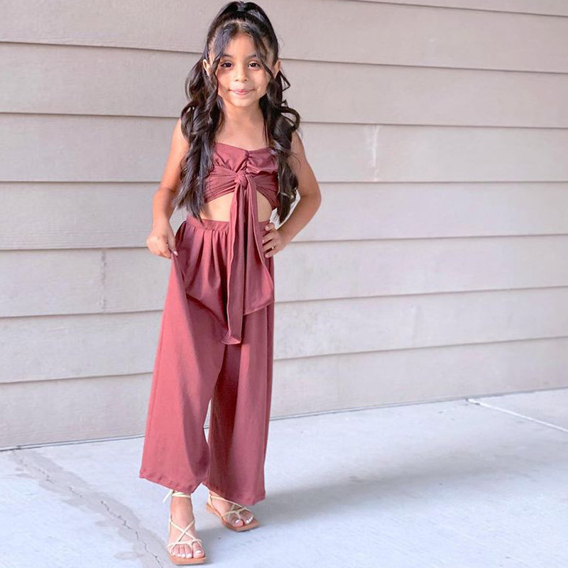 Conyson Hot Sale Kid Clothes Summer New Trend Suit Short Sleeve Halter Vest Top and Long Pants 2Pcs Children Baby Girls Sets