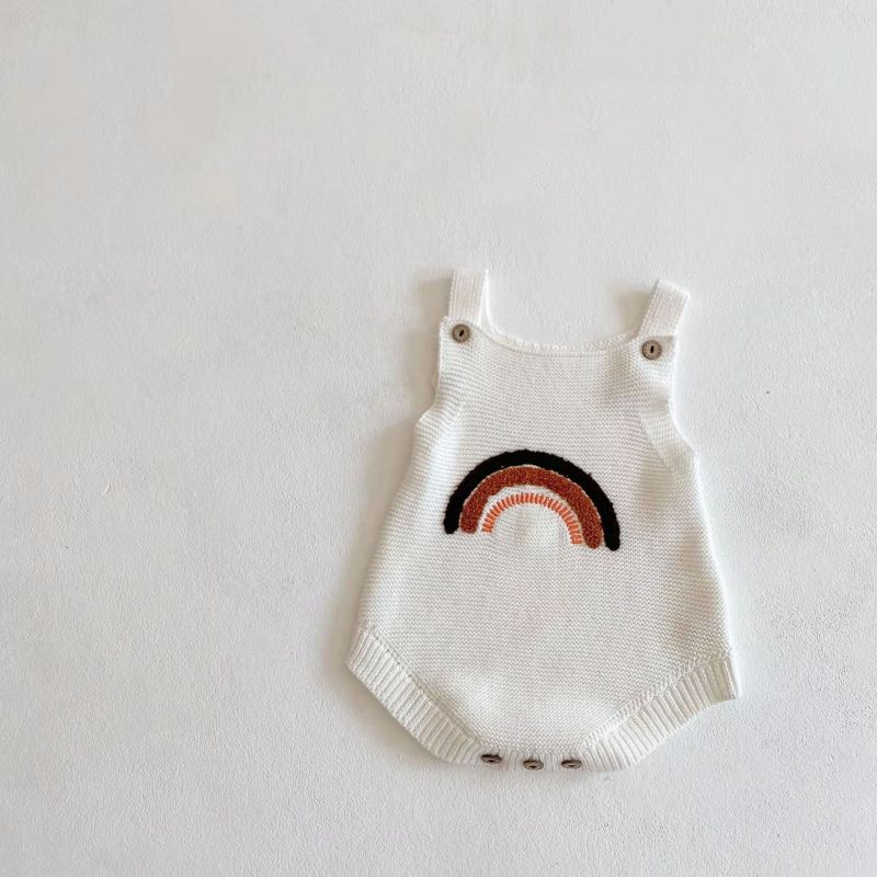 Conyson Wholesale High Quality Newborn Clothing Sleeveless Knit Jumpsuit 3 Colors Rainbow Cotton Baby Rompers