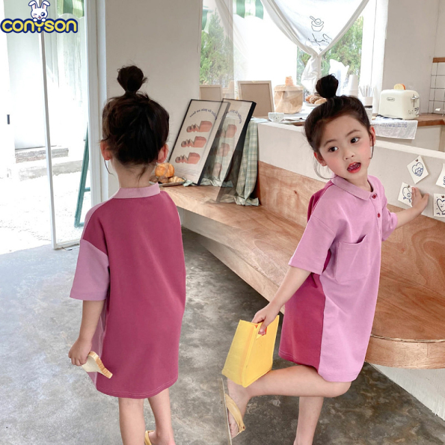 Conyson Wholesale 2023 Korean High Quality Vintage Costume Casual Summer Cotton Short Sleeve Fairy 2-8 Years Kids Clothing Dress