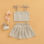 Conyosn Hot Sale New Summer Fashion Toddler Kids Baby Girls Clothes Sets Solid Strap Lace Up Vest Tops+High Waist Pleated Skirts