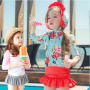 Conyson Wholesale Summer Beach Kids Clothes Two Piece Baby Girls Long Sleeve Flamingo Bikini Children Ruffle Beachwear Swimwear