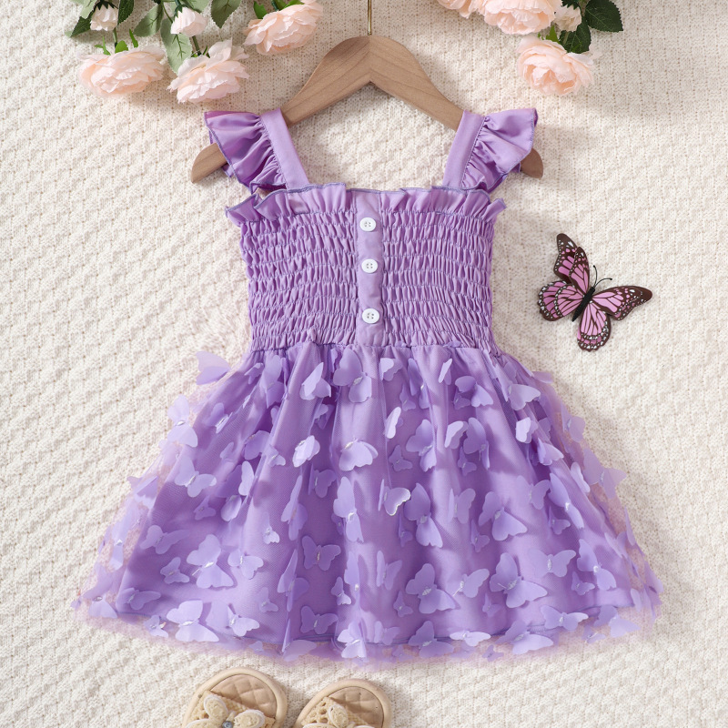 Conyson Summer Princess Vintage Casual Ruffle 1-6Y Pageant Cute Solid Color Butterfly Fairy Birthday Prom Kids Party Dress