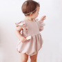 New Product Summer Baby Jumpsuit Linen Sleeveless Playsuit Seersucker Ruffle Sleeve Romper