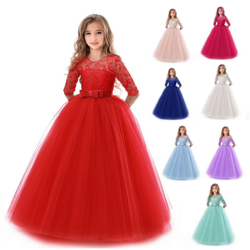 Conyson Hot Fashion Elegant Lace Clothes New Design Princess Party Pageant Long Gown For Wedding Evening Clothing Girls Dress