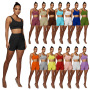 Conyson Hot Solid Color Double Layer Vest Suit Popular Sports Sleeveless Stitching Ladies Vest Sports Suit Two Piece Pants Set