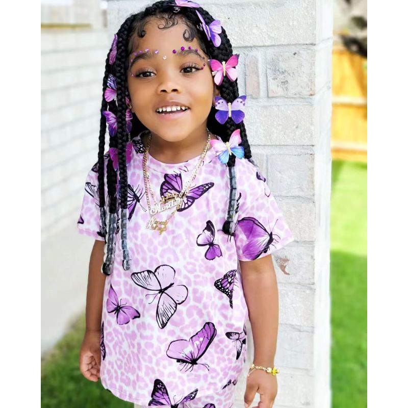 Conyson Baby Girls Cute Butterfly Print Suit Short Biker Leopard Print Summer Clothing Set Outfits For Kids Designer Clothes