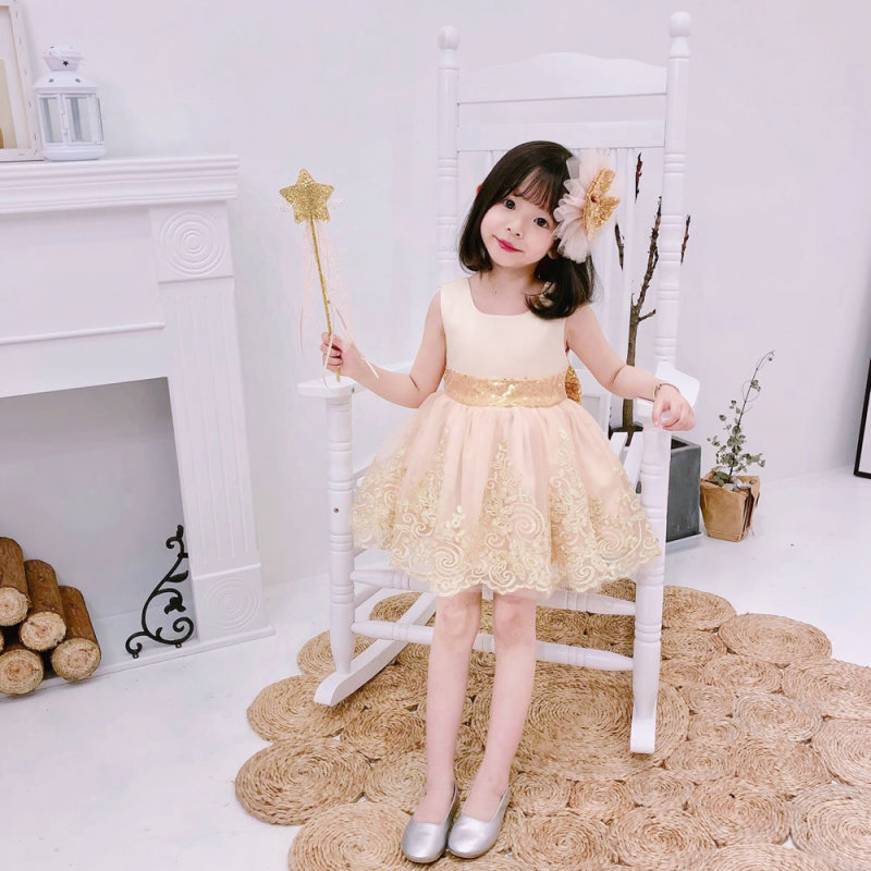 Spanish Kid Clothing Flowers Girls Princess Dress High Quality Girls Baby Sequin Big Bow Birthday Party Dress Design