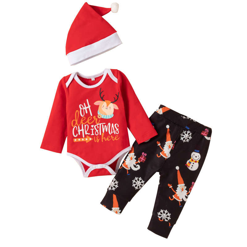 Conyson hot sale rts toddler baby Christmas fashion boy girls' infant kids clothes suit 100% cotton boutique romper clothing set