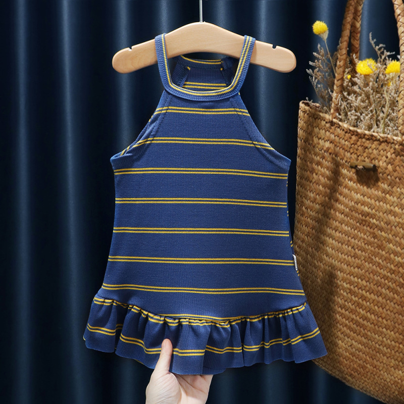 Conyson baby girls dress toddler summer 1-6years occasion sleeveless slip stripe dress fancy children party simple girls dress