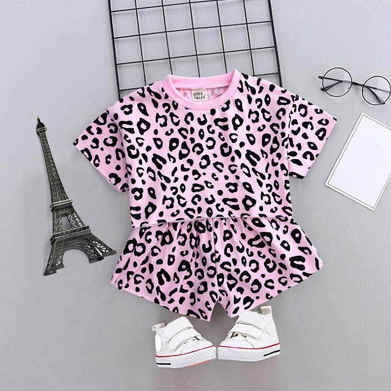 Conyson Fashion Leopard Printed Comfortable Summer Baby Girls Outfit Set Summer Cotton Baby Girl Clothing Sets Top short Pants