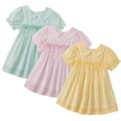 Customization Embroidery Kids Dress Summer 100% Cotton Casual Handmade Smocking Dress Boutique Party Smock Dress Girl