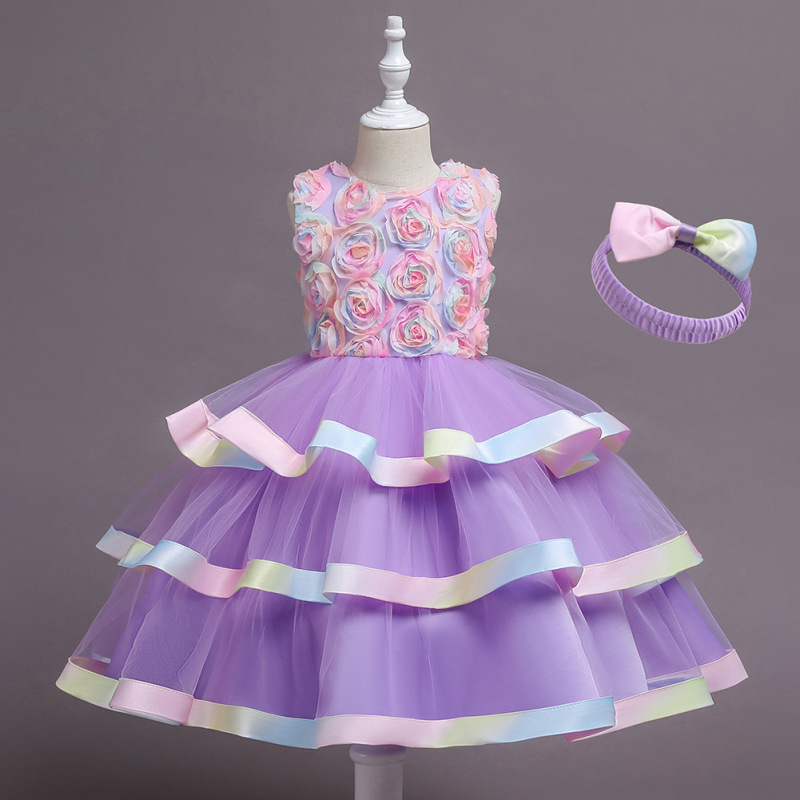 Conyson high quality ins boutique summer sleeveless floral Baby Birthday tie-dye polyester Kid Girl elegant Princess Party Dress
