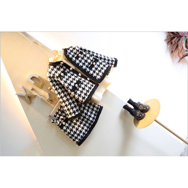 Hot Sale Girls 2 Piece Clothing Sets Plaid Jacket And Skirt Set Short Skirt And Cardigan Set