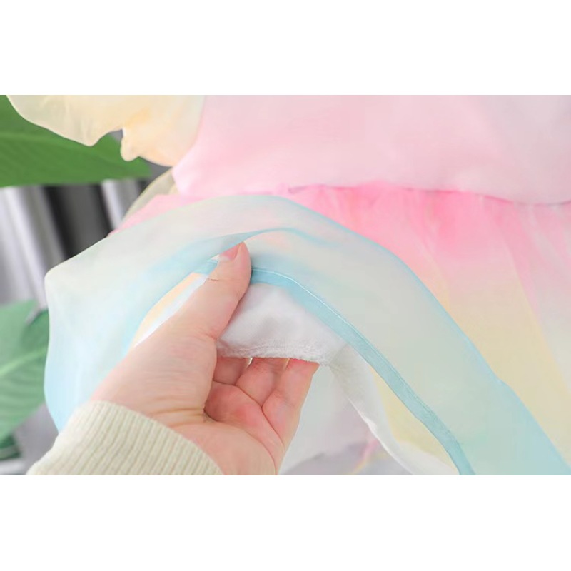 Conyson High Quality Summer 99% Cotton Comfortable Puff Sleeve Colorful Rainbow Floral Dresses 1-3 Years Baby Clothes Girl Dress