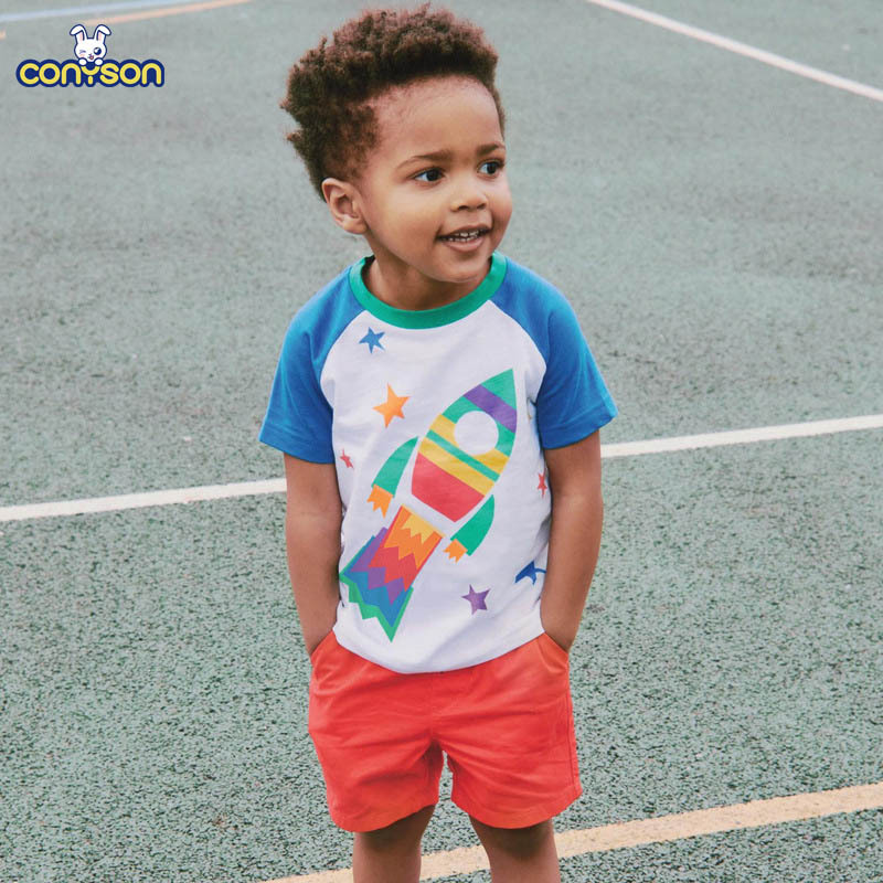 Conyson Wholesale Summer Cotton Kids Boys Clothing Sets Carton Printing Short Sleeve T-Shirts Shorts 2pcs Casual Outfits