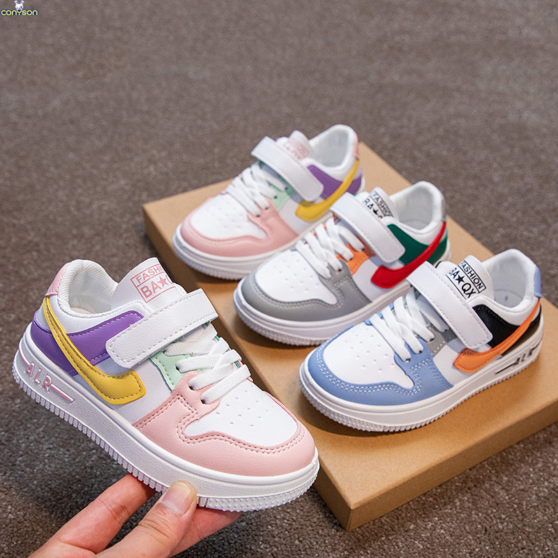 Conyson high quality kids spring autumn Korean fashion boutique designer buckle strap boy girls Outdoor pu leather sport sneaker
