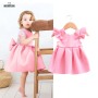 Vestido de festa infantil Conyson Wholesale com renda, sem mangas, para aniversário ou baile de formatura. Vestido de princesa rosa com decote nas costas e laço grande.