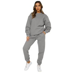 Wholesale Hot Sale High Quality Custom Sport Gym Pullover Plain Workout sweatsuit 2 Pieces Crop Top Oversized Women's Set