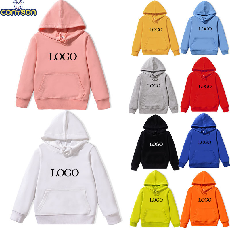 Conyson Wholesale Customize Logo Crew Neck Sweatshirts Kids Pullover Toddler Boys and Girls Unisex Blank Kids Clothes Hoodies