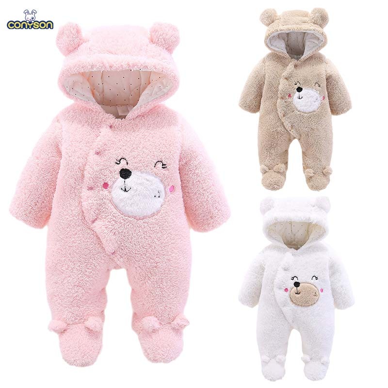 Conyson Infant Unisex Long Sleeve Outfits Winter Clothes Set Cute Bear Thick Warm Outwear Jumpsuit Fleece Baby Hoodie Romper