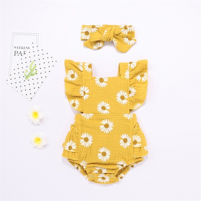 New 2021 Summer Newborn Baby Girl Clothes Sleeveless Romper Outfits Baby Girl Clothes Printed Floral Romper Jumpsuit +headband