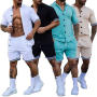 Conyson Slim Fit New Solid Active Wear Buttoned Short Sleeve Shirt Custom Uniform Tracksuit Two Piece Summer Short men Set