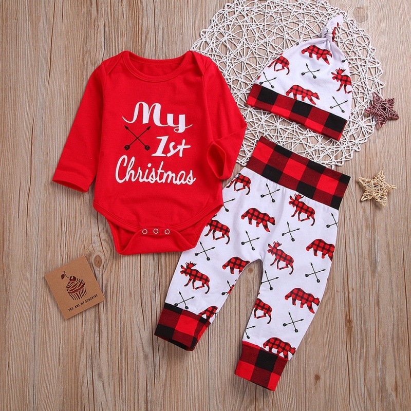 wholesale 3-pieces Merry Christmas Cotton Baby sets girl boys clothes Romper Autumn Winter baby Clothes