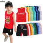Conyson ins summer Custom logo Made Outdoor toddler boys girls print sets Baby Clothes Kids clothing Tracksuits vest shorts Set