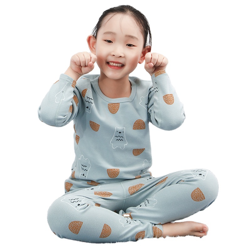 wholesale spring baby clothing cotton Long Sleeve Knitted boys Cartoon soft Girls' Sleepwear Set kids pajamas