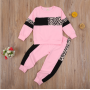 Conyson Patchwork Leopard Two Piece Baby Girl Clothes Long Sleeve Round Neck Top Elastic Head Long Pants Kids Sportswear Suit