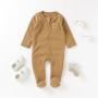 Conyson autumn fashion designer custom logo 100% Organic Cotton Solid New Born Baby Footed Pajamas