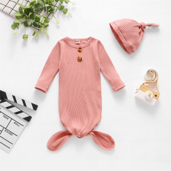 Conyson Stock Lot Custom Vintage Autumn Newborn Plain Toddler Sleep Clothing Infant Boys Girls Gown Solid Color Baby Romper