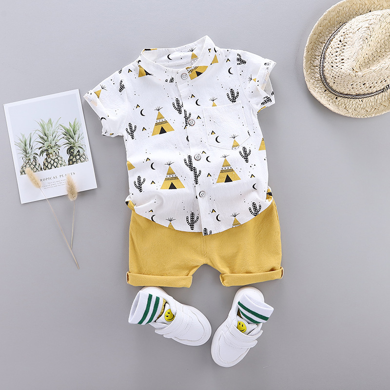 Comfortable Sets Printed Children's Clothing Baby Summer 2021 New Cotton Pyramid Short-sleeve Shorts Shirt Two-piece Set Baby