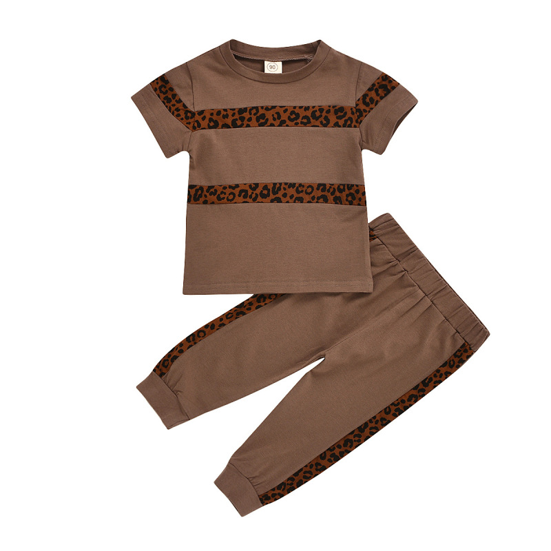 Conyson Wholesale Discount Summer Kids Clothes European Leopard Print Short Sleeve Shirts +Pants 2Pcs Baby Girls Clothing Sets