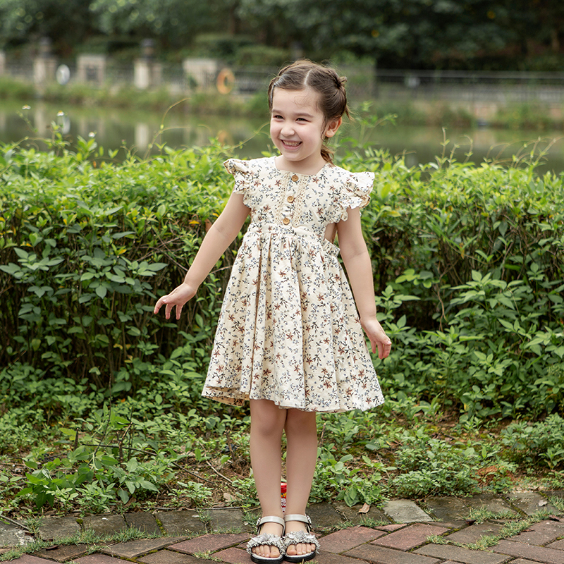 New Conyson High Quality Cotton Kids Summer Casual Party Pinafore Ruffle Shoulder Floral Girls' Dresses 1-9 years