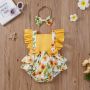 Conyson Baby Girl Flower Ruffle Romper Newborn Backless Jumpsuit Headband Girls Sunsuit Outfit 2pcs Baby Summer Clothing