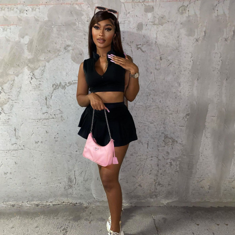 Summer Two Pieces Shorts Sets Skinny Sleeveless Hollow Out Tank Top Tennis Skirt Casual Solid Custom Women 2 Piece Set Clothing