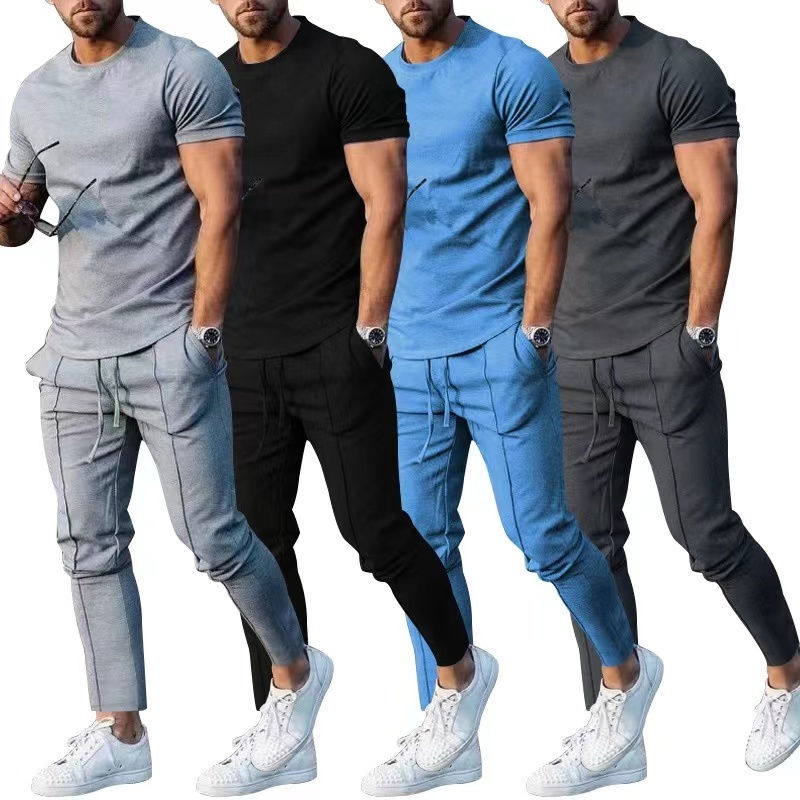 Wholesale summer custom Blank designer logo clothing tracksuit 2 two piece shirts and short set men