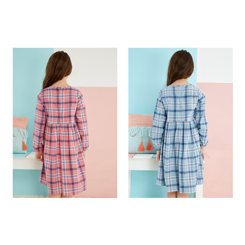 New fashion cotton checker nighty sleeping dress for girls