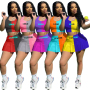 Conyson Wholesale Womens Matching Summer Outfits Women Short Set Clothing Custom Color Blocking Top Skirt  Casual Tracksuits